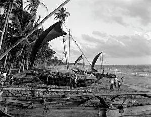 Catamarans: 1930s Catamarans On Tropical Beach