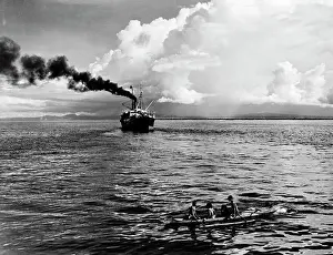 Outrigger: 1930s Group Of Native In Outrigger
