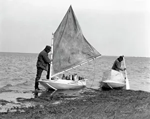 Decoy: 1930s Two Men Small Boats Duck