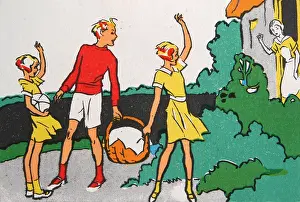 Schooldays: 1930s, scrapbook image, colour illustration