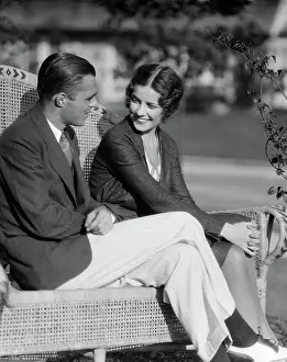 Thirties Style: 1930s SMILING COUPLE SITTING TOGETHER ON WICKER