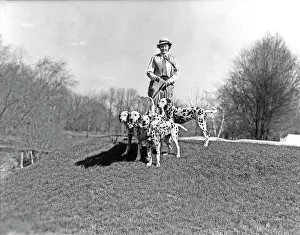 Leashed: 1930s Woman Walking Four Leashed