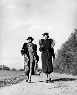 Pelts: 1930s Two Women Walking On Rural