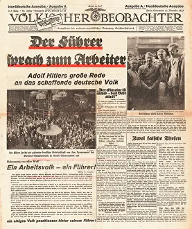 Beobachter: 1933 Volkischer Beobachter Hitler speaks to the workers