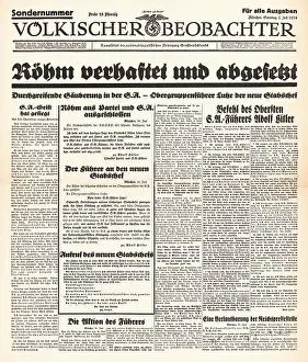 Rohm: 1934 Volkischer Beobachter S.A. leader Ernst Rohm executed