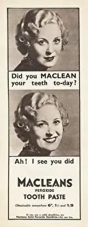 Toilet Tissue: 1936 UK Magazine Macleans Toothpaste Advert