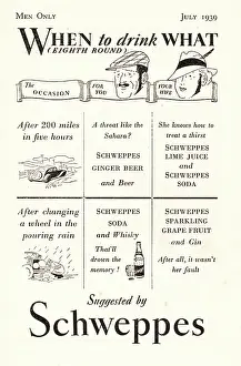 Schweppes: 1939 UK Magazine Schweppes Drinks Advert