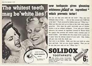 Toothbrushes: 1939 UK Magazine Solidox Toothpaste Advert