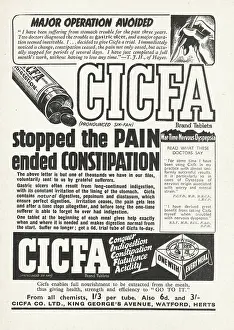 Indigestion: 1940 UK Magazine Cicfa Constipation Tablets Ad