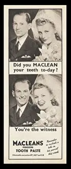 1940 UK Magazine Macleans Toothpaste Advert