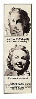 Macleans: 1940 UK Magazine Macleans Toothpaste Advert