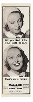 Macleans: 1940 UK Magazine Macleans Toothpaste Advert