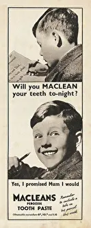 Macleans: 1940 UK Magazine Macleans Toothpaste Advert