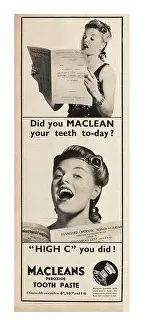 Macleans: 1940 UK Magazine Macleans Toothpaste Advert