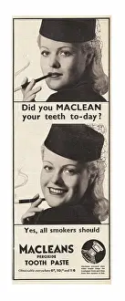 Macleans: 1940 UK Magazine Macleans Toothpaste Advert