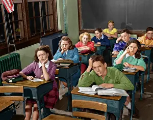Disinterested: 1940s 1950s HIGH SCHOOL CLASSROOM OF BORED STUDENTS