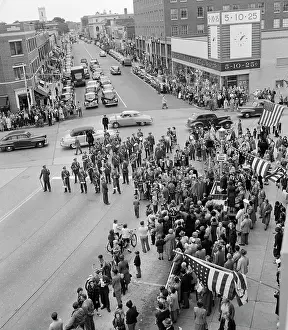 Marcher: 1940s 1950s Small Town Crowd People