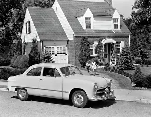 Curbside: 1940s 1950s Son & Daughter Running