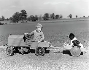 Hotrod: 1940s Boy In Wooden Toy Car Pulling