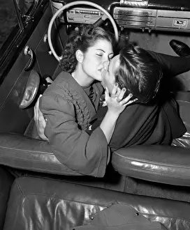 1940s Close-up Couple Man Woman Kissing in frontSeat of C