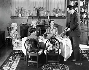 Grandmothers: 1940s formal dinner with four adults and two