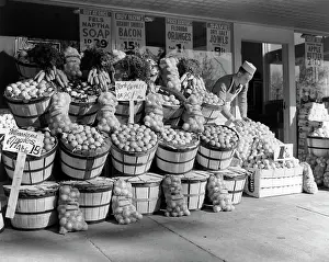 Bushel: 1940s Grocer In White Cap & Apron
