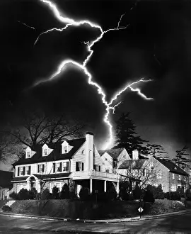 Electrostatic: 1940s Lightning Bolt over Suburban House