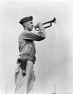 Reveille: 1940s Man Soldier Army Bugler