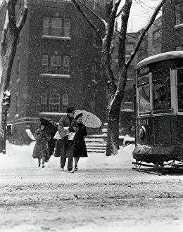 Umberella: 1940s One Man Two Women Walking