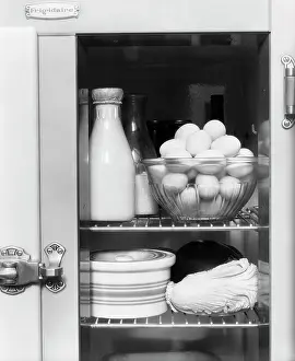 Refrigeration: 1940s Refrigerator With Milk Eggs