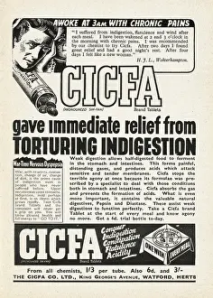 Indigestion: 1941 UK Magazine Cicfa Constipation Tablets Ad
