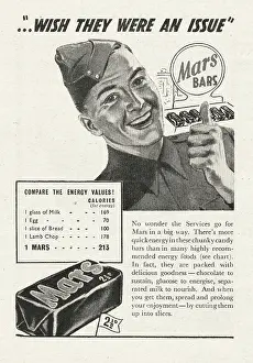Snacks: 1943 UK Magazine Mars Bar Advert