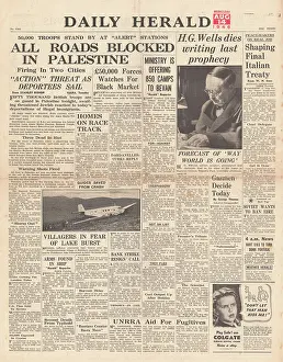 1946 Daily Herald newspaper front page Death of H.G.Wells