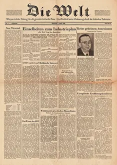 Front Page: 1946 Die Welt No. 1 Edition