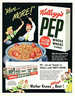 Wheat Flakes: 1949 U.S. Magazine Kellogs Pep Flakes Advert