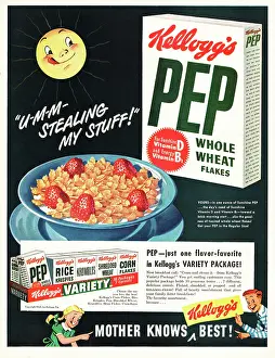 Wheat Flakes: 1949 U.S. Magazine Kellogs Pep Flakes Advert
