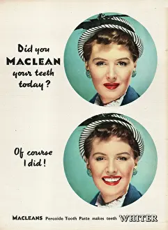 Macleans: 1950 UK Magazine Advert Macleans Toothpaste