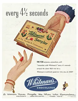 Confectionaries: 1950 U.S. Magazine Whitman's Chocolates Advert