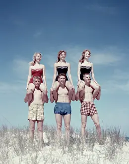 Piggyback: 1950s 3 Teen Couples Standing