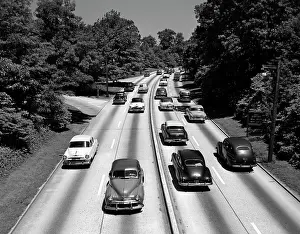 Overpass: 1950s Automobile Highway Traffic