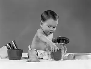 Diaper: 1950s Baby In Diaper Play With