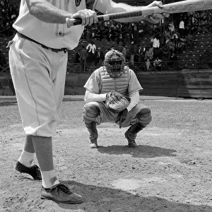 Bunt: 1950s Baseball Player About To