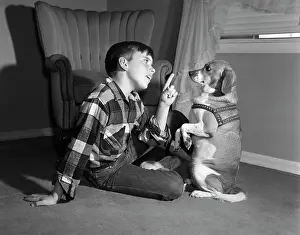 Obey: 1950s Boy In Plaid Shirt Shaking