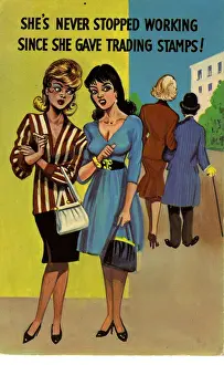 Gossiping: 1950s, cartoon vignette illustrations, SHE'S