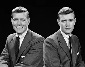 Opposites: 1950s DOUBLE EXPOSURE OF MAN WITH A SMILE AND