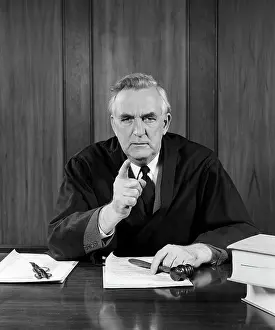 Gavel: 1950s Judge At Bench Pointing