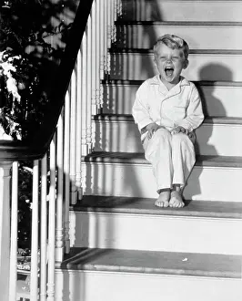 Retro Christmas: 1950s Laughing Happy Little Boy
