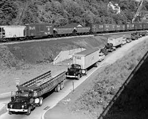 Lineup: 1950s Line Of Traffic With Many