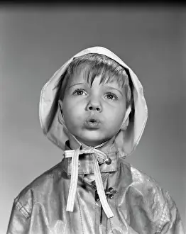 Slicker: 1950s Portrait Boy Rain Hat Coat