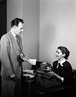 Dictation: 1950s Retro Man Woman Boss Notes